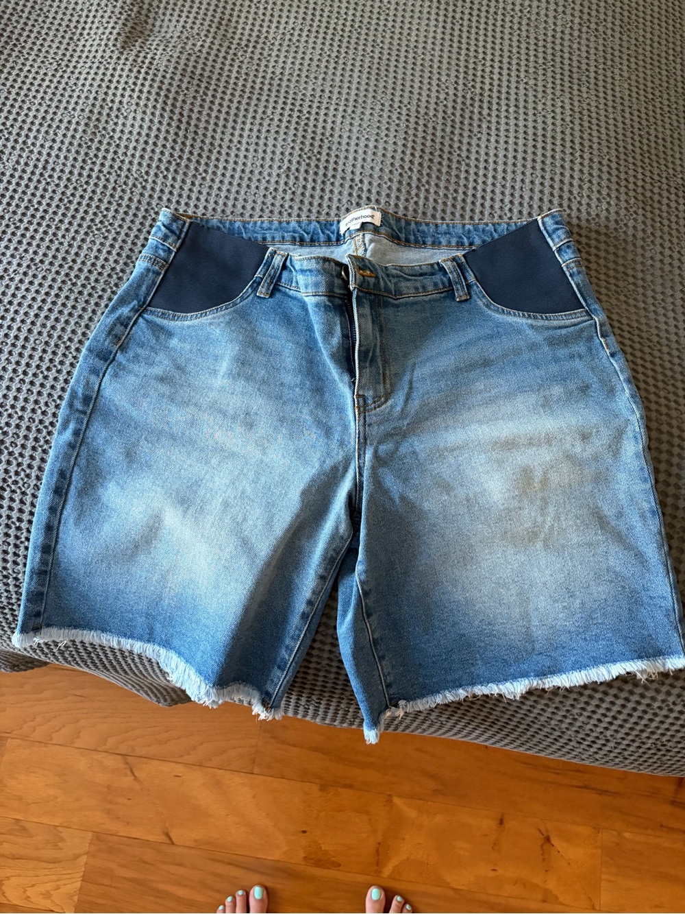 Motherhood Maternity Blue Denim Shorts with Navy Stretch Panels